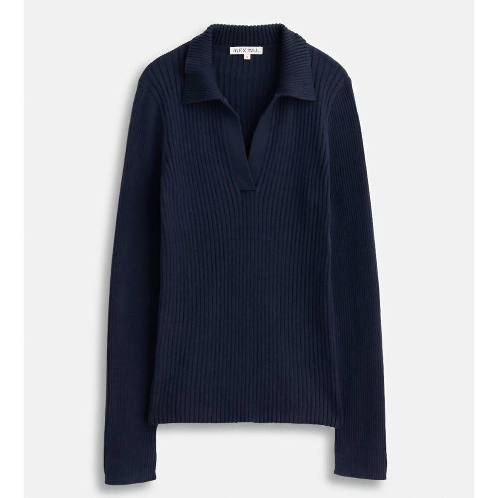 ALEX MILL Loretta Ribbed Polo Sweater In Dark Navy sz Small